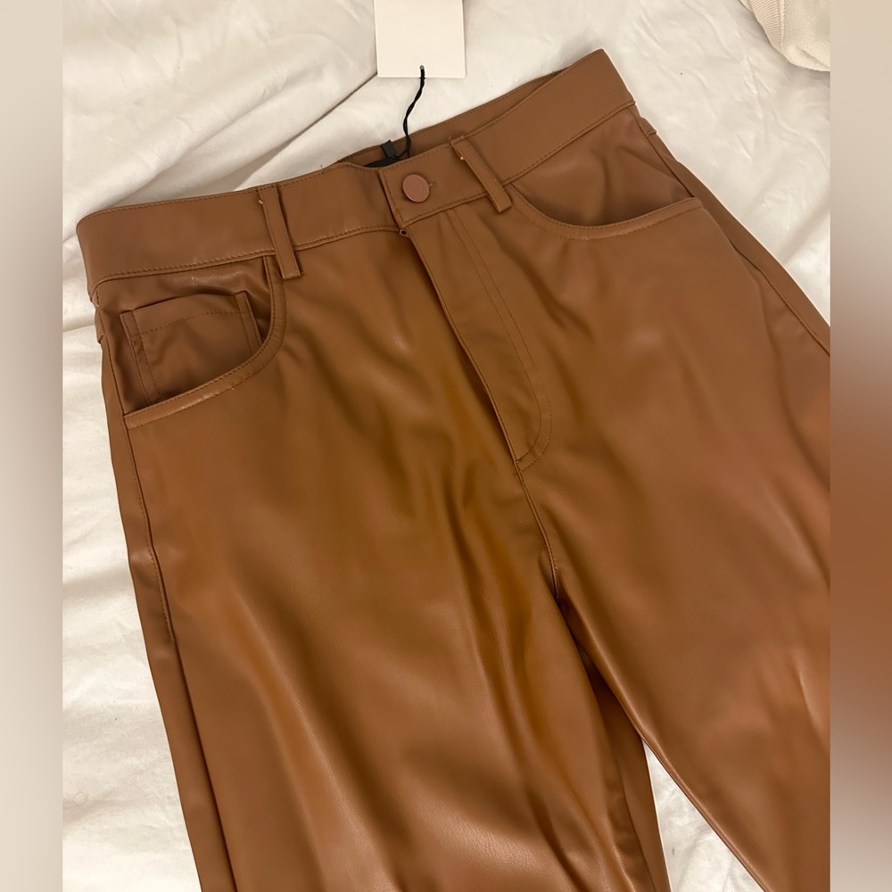 Faux brown leather Zara pants - Picture 3 of 6